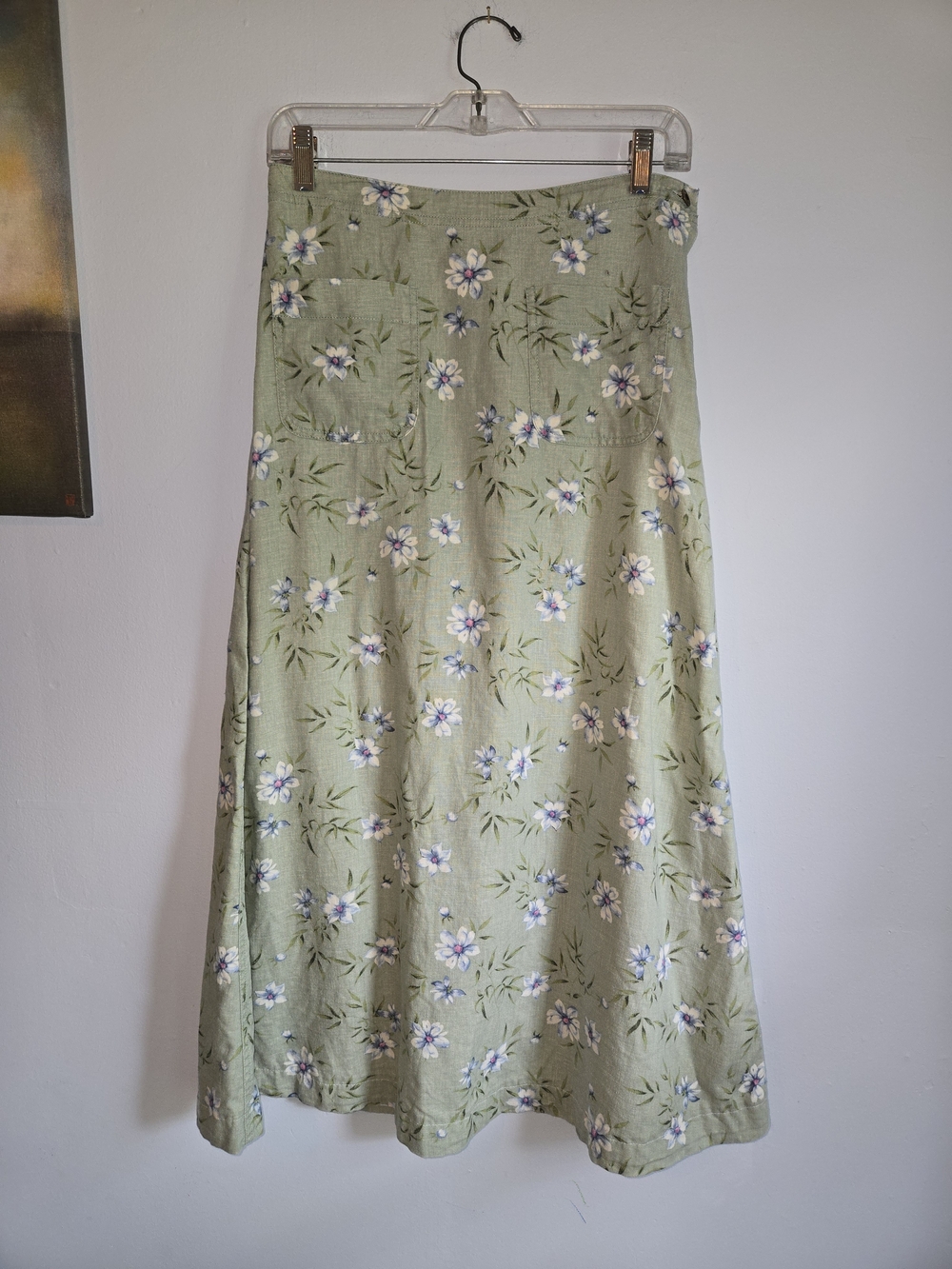 VTG Lizwear Liz Claiborne A-line Linen Blend Floral Maxi Skirt Sz 6 Cottagecore
